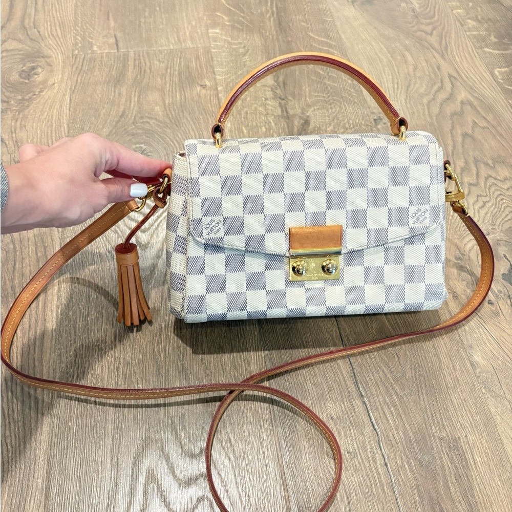 Louis Vuitton White and Gray Damier Azur Mini Satchel with Tan Trim